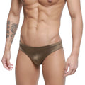 Metro male wear hunter swim brief olive 4977-23 shiny metallic gold sleek form-fitting swim briefs front view