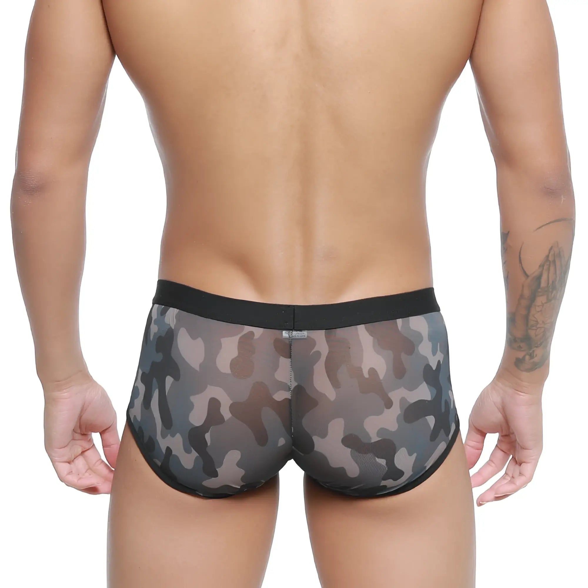 MetroMaleWear Iberico trunk camo 2127-90 black and gray camouflage mesh briefs with solid black waistband