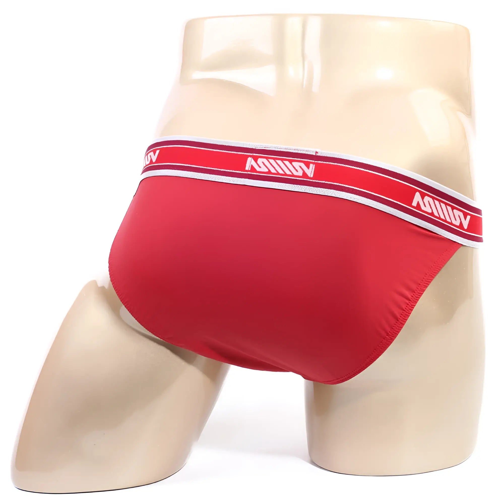 Red men’s briefs metro malewear inferno bikini 3608-12 with white and red striped aomiv waistband