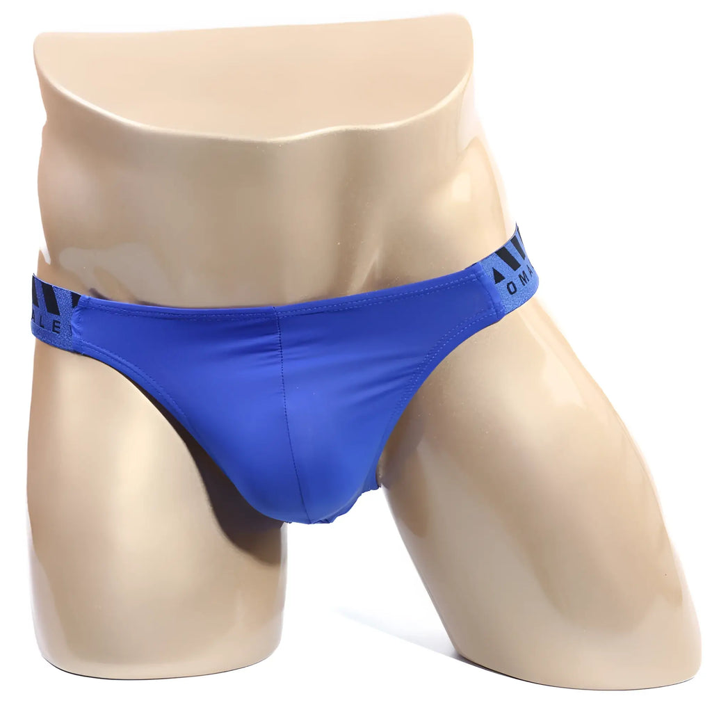 Bright blue metro malewear inferno bikini briefs with black logo waistband designed for comfortable everyday wear