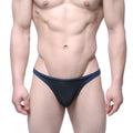 NavymaleWear infinito bikini black 6017-20 navy blue mesh thong with solid navy trim showing front view