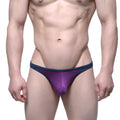 Purple and navy blue mesh thong with sleek form-fitting design by metromalewear infinito bikini grape 6017-19