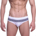 MetroMaleWear intenso swim brief white with bold black greek key pattern on waistband for men