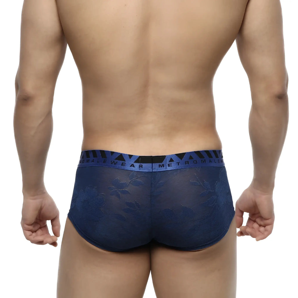 Blue lace mens jacquard trunk royal 2026-18 with patterned waistband by metromalewear displayed from front
