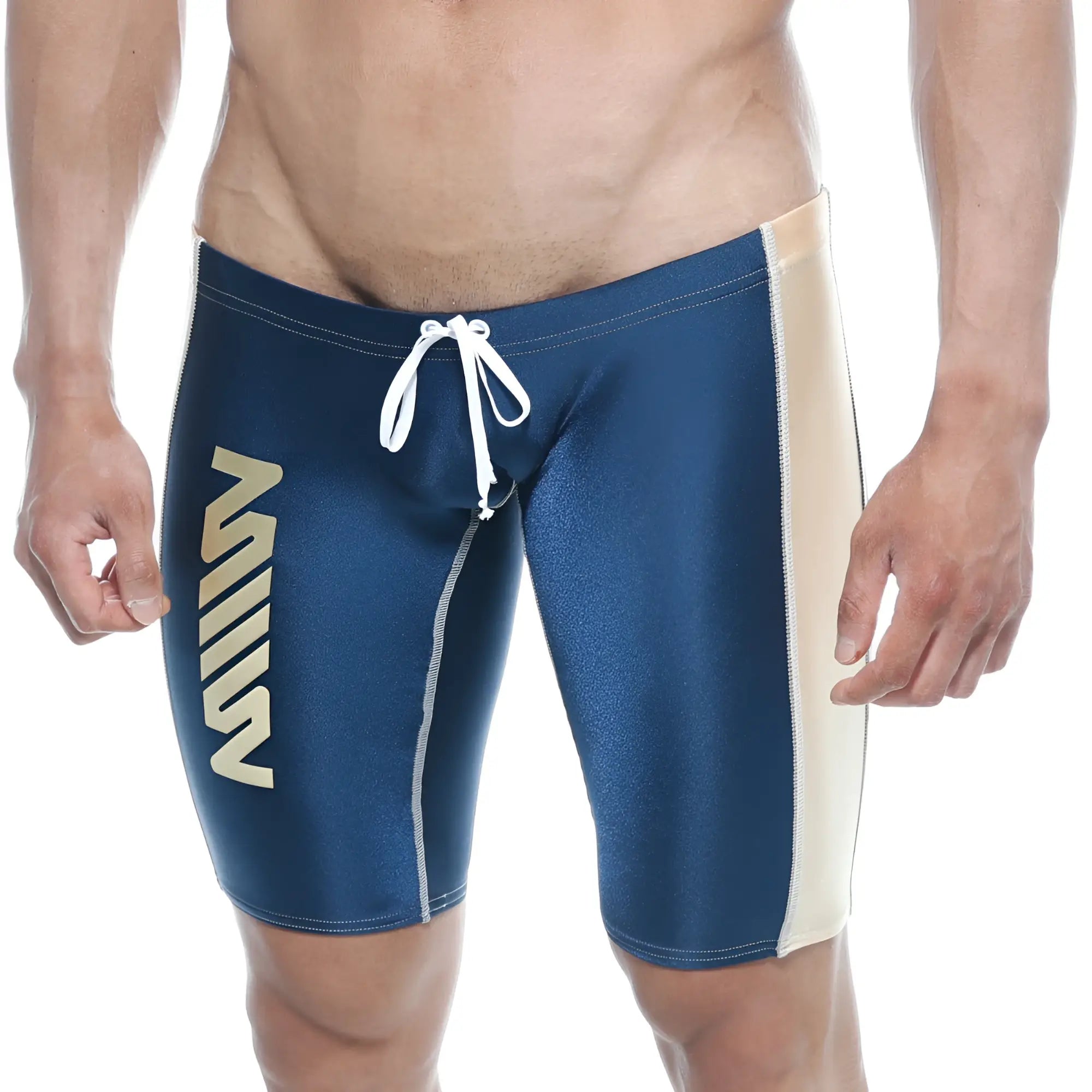 MetroMaleWear Jammer swim boxer navy in navy blue with cream side panels and white drawstring for swimming