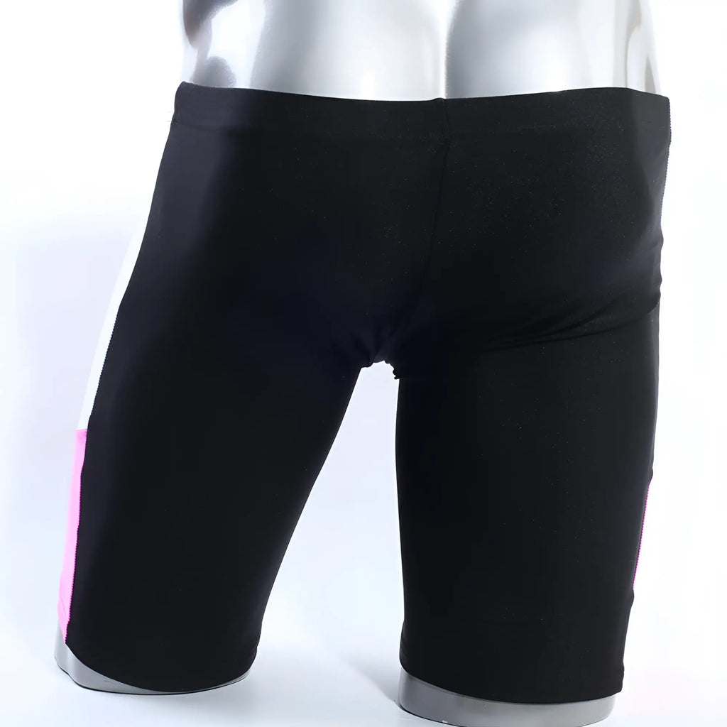 Black metro male wear jammer swim boxer with pink side stripe designed for swimming and active use