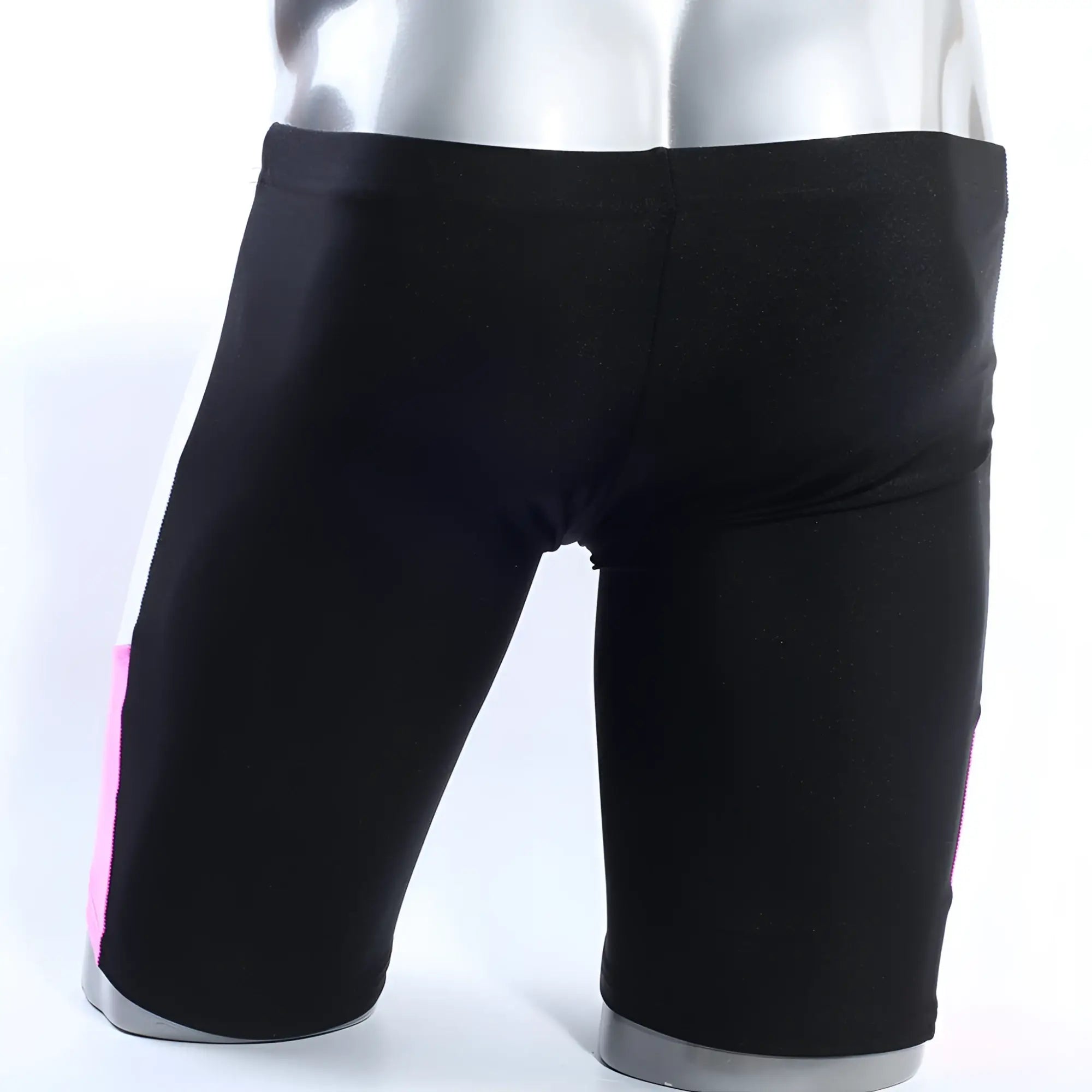Black metro male wear jammer swim boxer with pink side stripe designed for swimming and active use