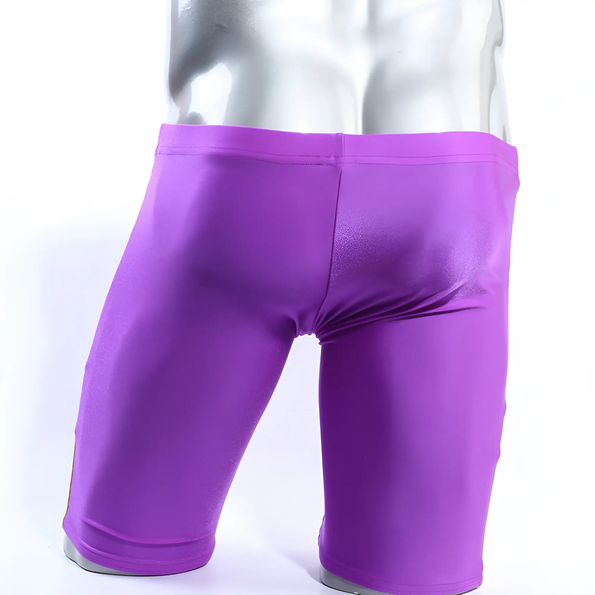 MetroMalewear jammer swim boxer in purple metallic fabric designed for comfortable swimming and active wear