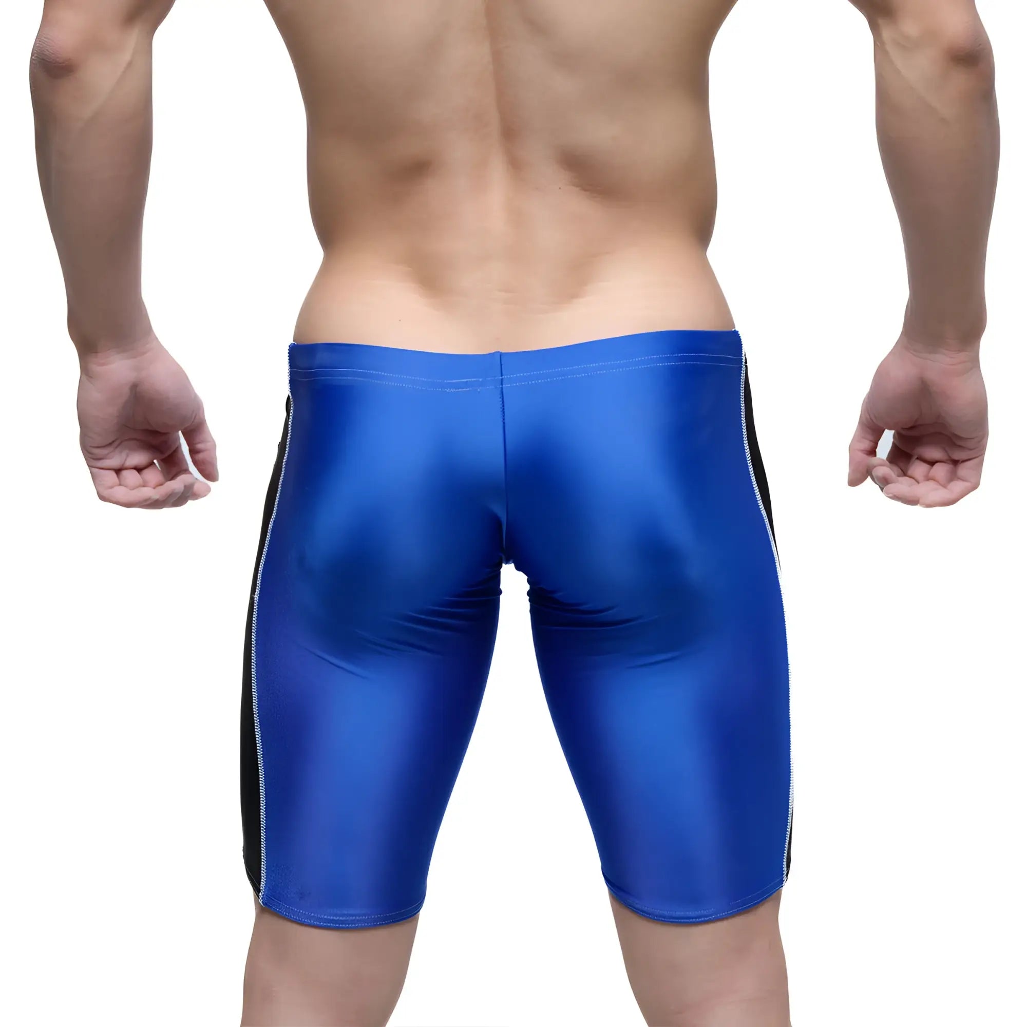 MetroMaleWear Jammer swim boxer royal 4904-18 in blue shiny fabric with black side panels and white stitching