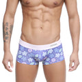 Purple floral-patterned men’s briefs with white elastic amin waistband from MetroMaleWear Jardin Trunk 2026-15