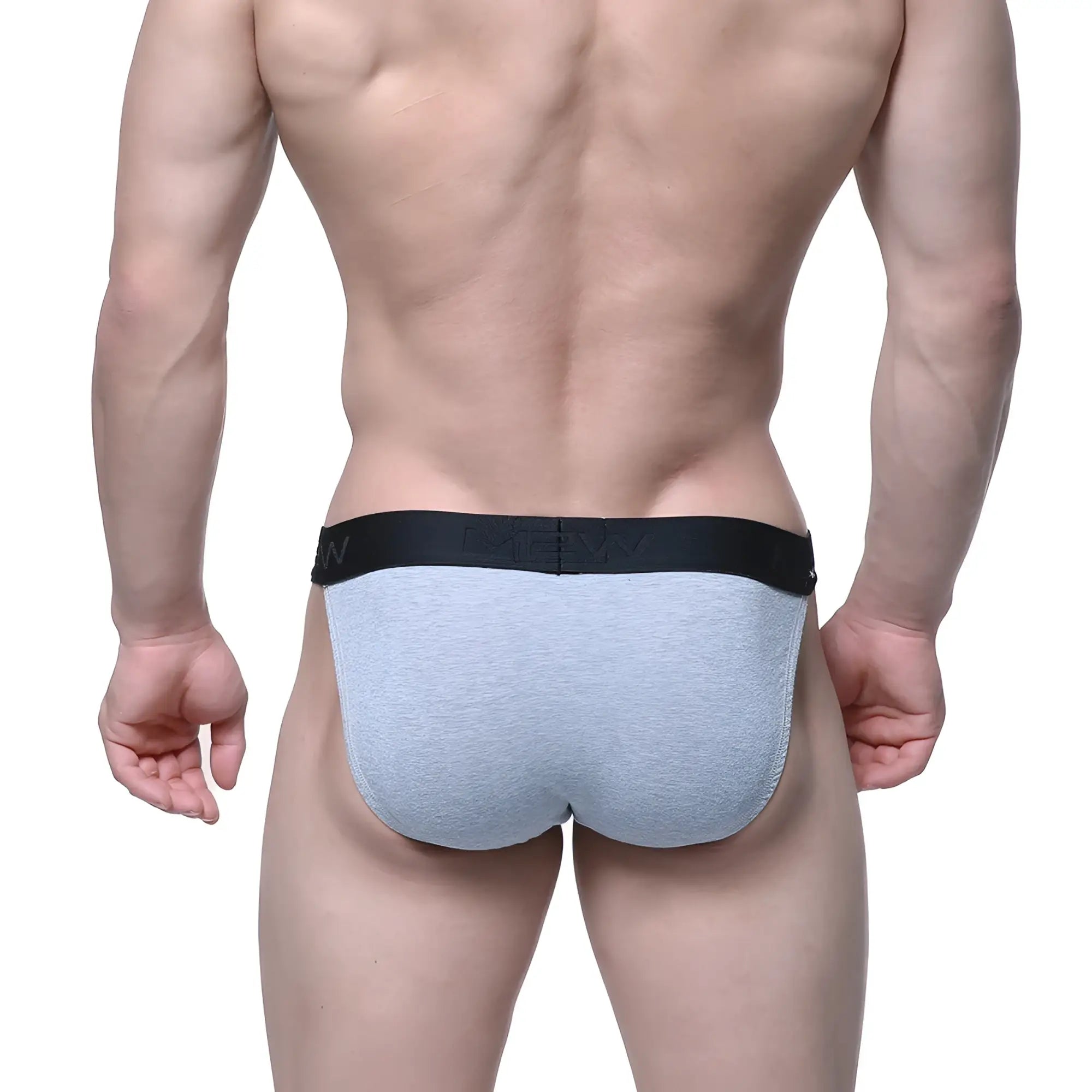 Metro male wear jasper bikini gray heathered briefs with black elastic waistband featuring ten logo in white