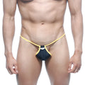 MetroMaleWear Jupiter thong black 0006-20 in black and yellow with sleek minimalist design shown from the back side