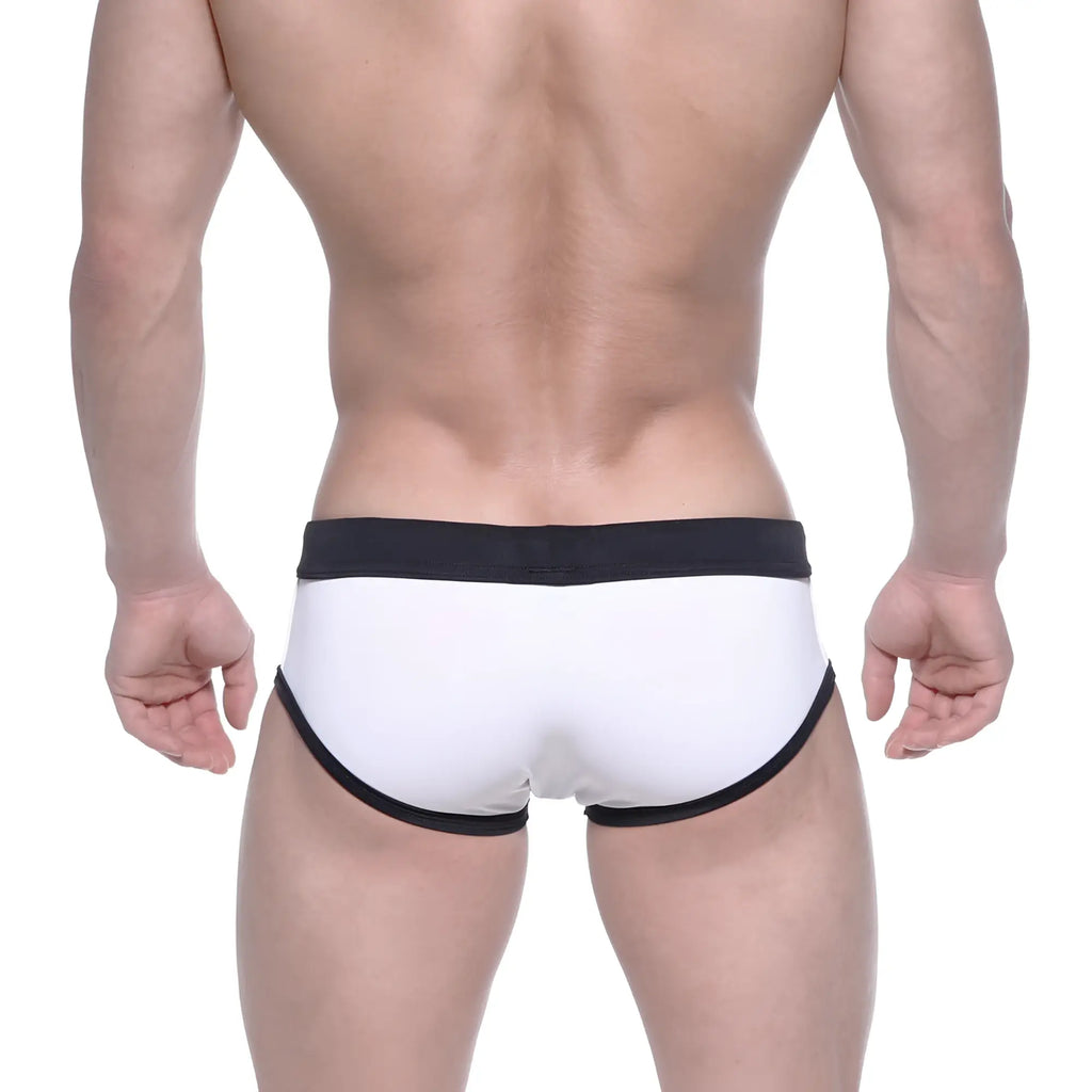 White briefs with black trim metro malewear korean flag swim briefs 4960-43 front view