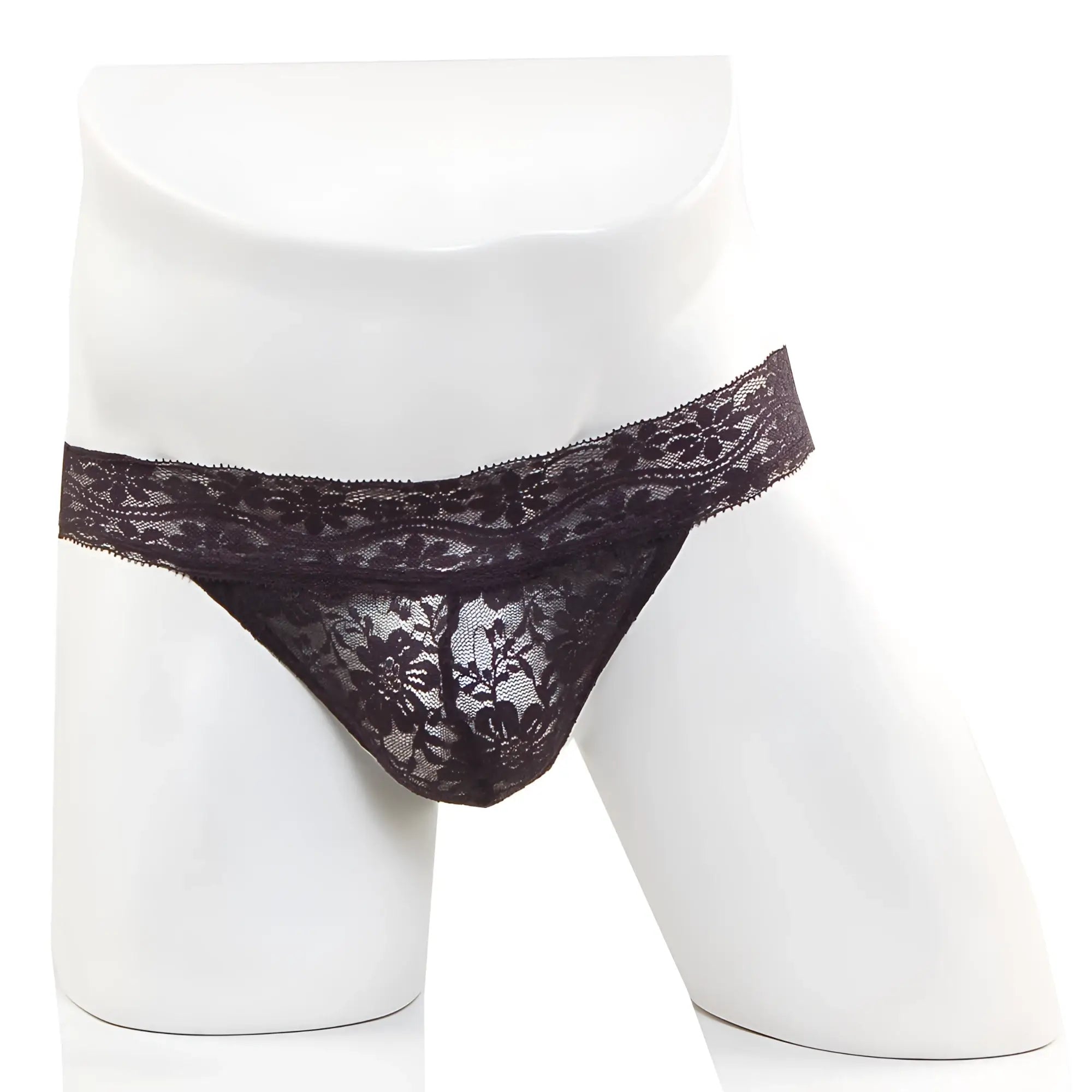 Black lace thong with floral pattern by MetroMaleWear in black featuring delicate lace material for stylish comfort