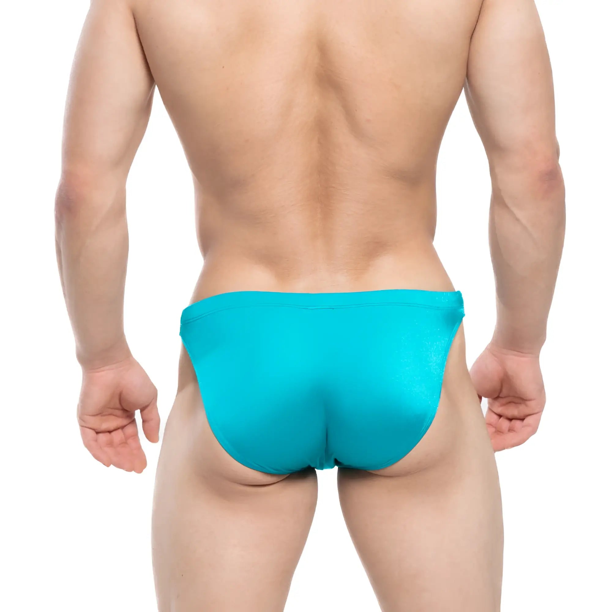 MetroMaleWear Lagoon Swim Bikini 4987-08 vibrant turquoise form-fitting swim trunks with sleek smooth fabric