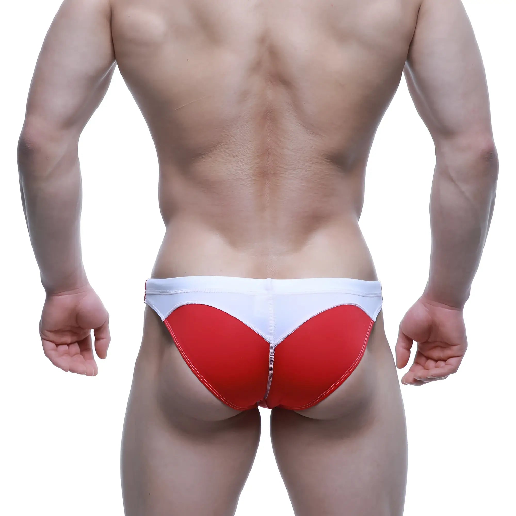 MetroMaleWear Laguna swim bikini red and white athletic briefs with heart-shaped design for swimwear use