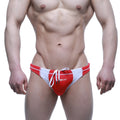 Metromalewear laguna swim bikini red and white swim trunks with drawstring waistband for water activities