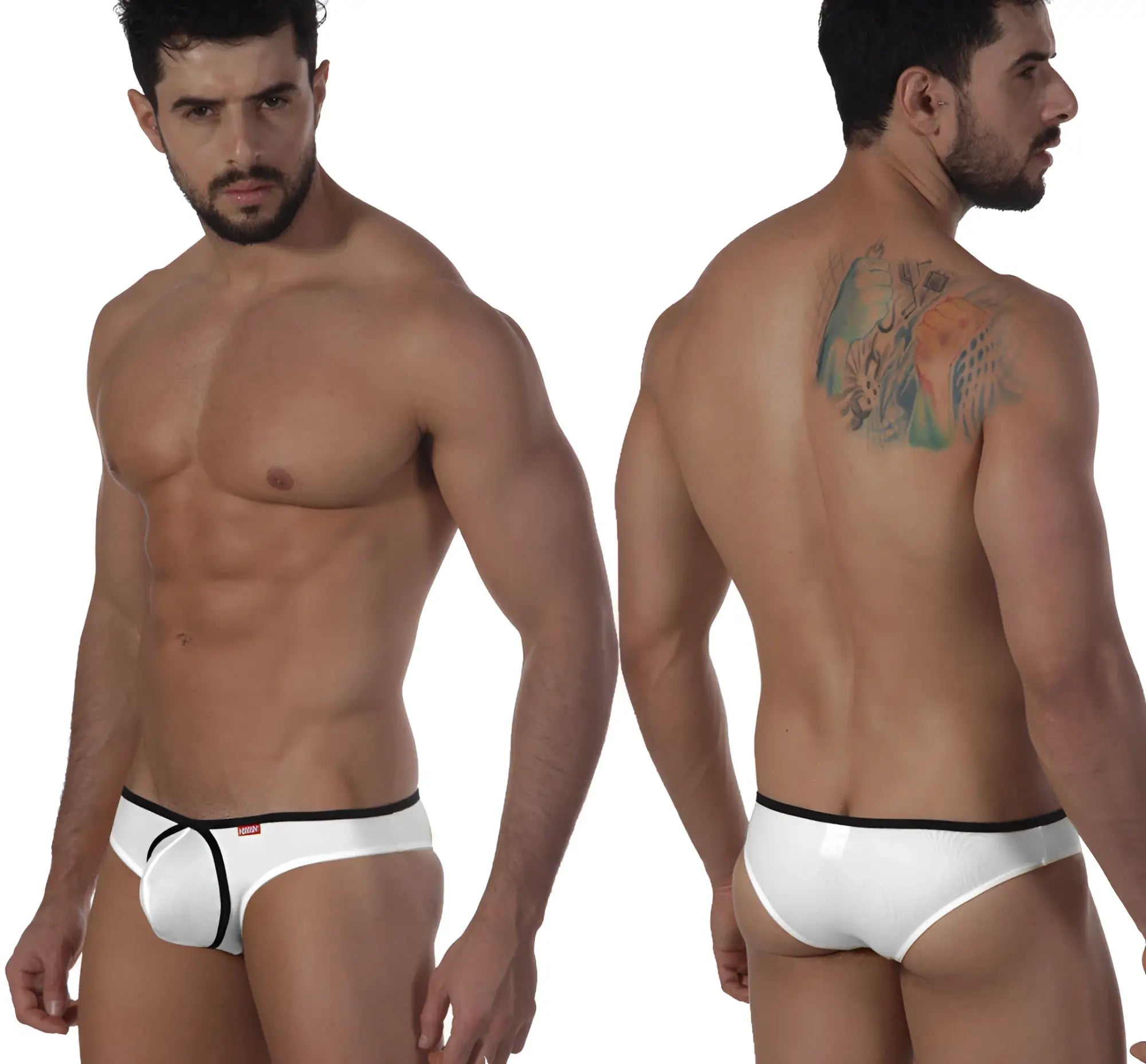 Metro male wear lasso bikini white 2009-00 white briefs with black trim front view for stylish comfort