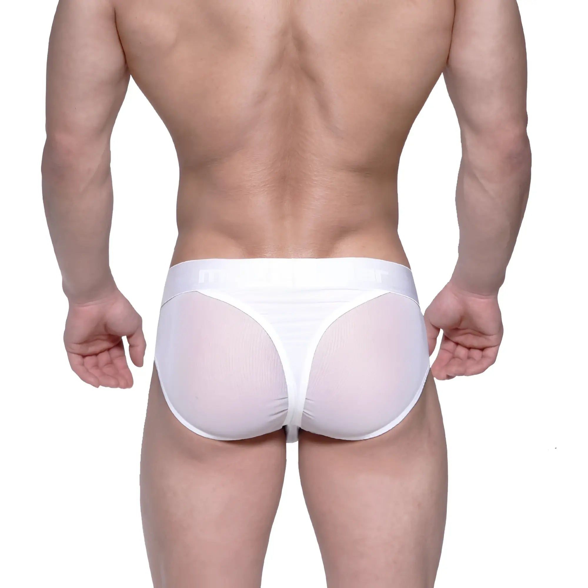 White mesh briefs with a solid white waistband from metroMalewear layered hip brief 5103-32