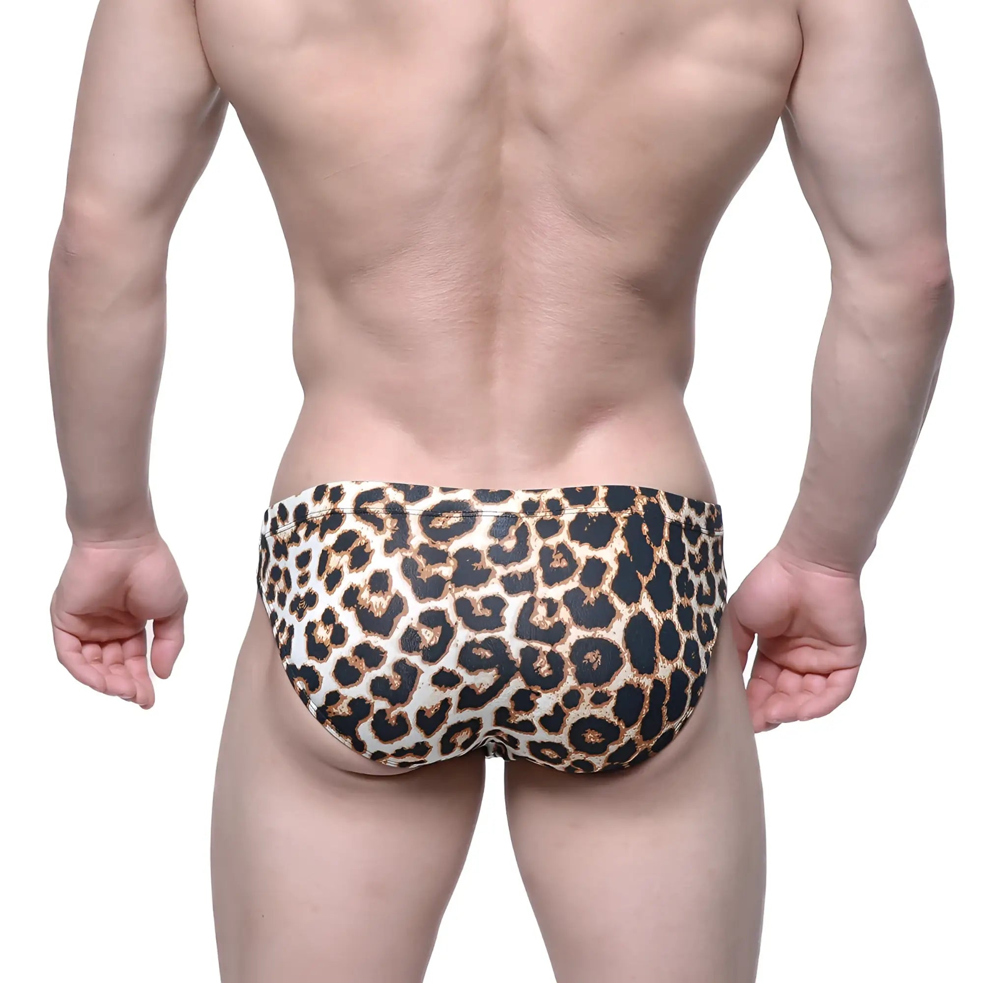 MetroMaleWear Leo Bikini 5103-M75 leopard-print swim trunks with bold black and tan pattern for men