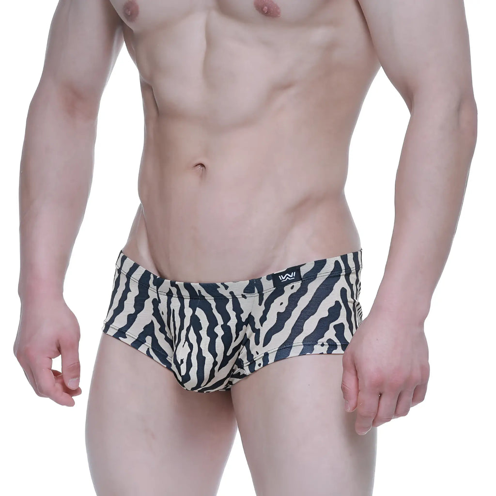 MetroMalewear leopard trunk 2125-69 black and white zebra-striped men’s briefs with small black logo on waistband
