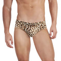 Metro male wear limited edition animal brief yellow 5203-65 leopard print briefs with beige brown pattern and elastic waistband