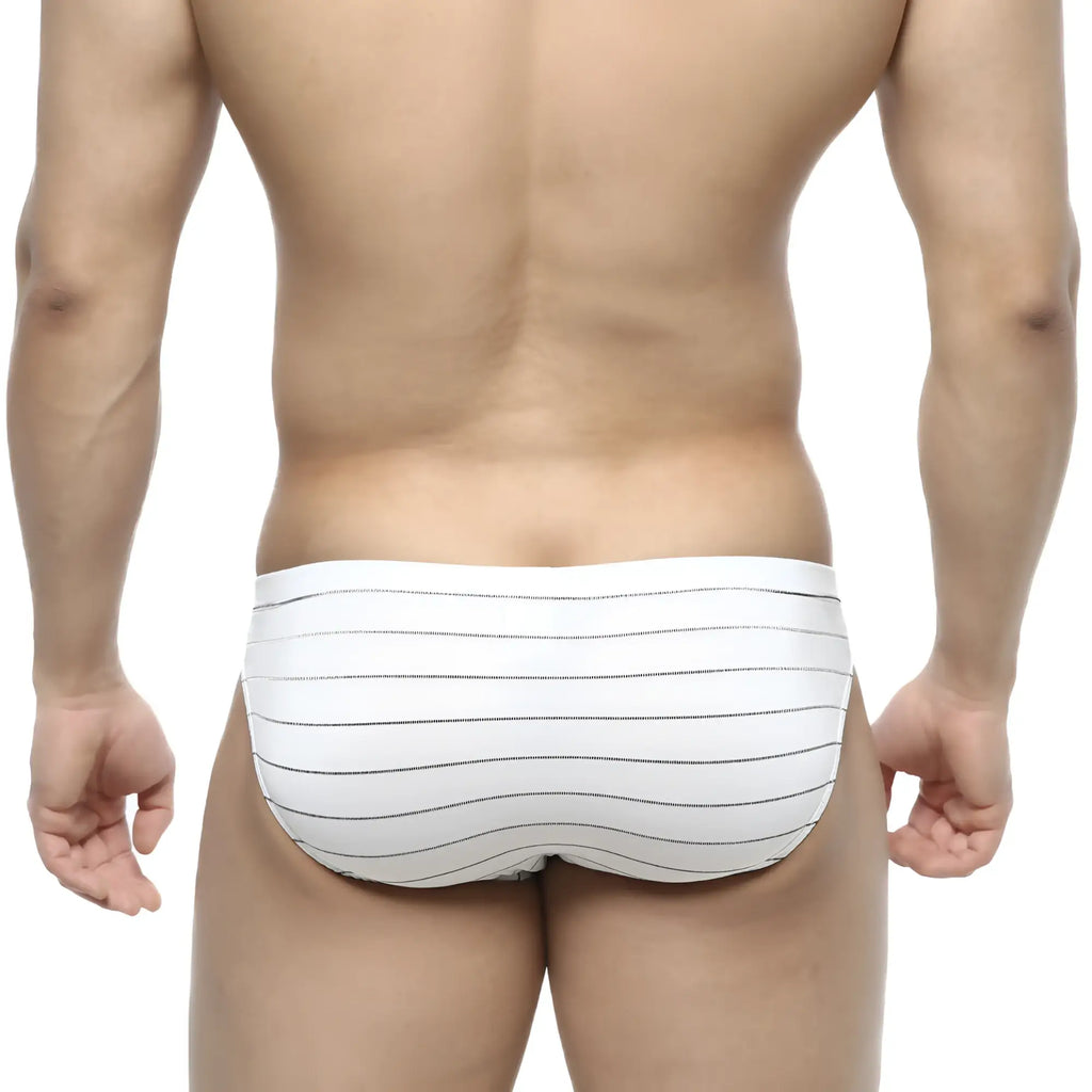 White briefs with thin black horizontal stripes metroMalewear linea bikini 5103-19 for comfortable daily wear