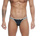 Black and white thong with sleek minimalist design from metromalewear link bikini dark blue collection front view