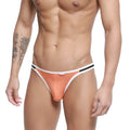 Orange thong bikini with white and black trim from metromalewear link collection front view