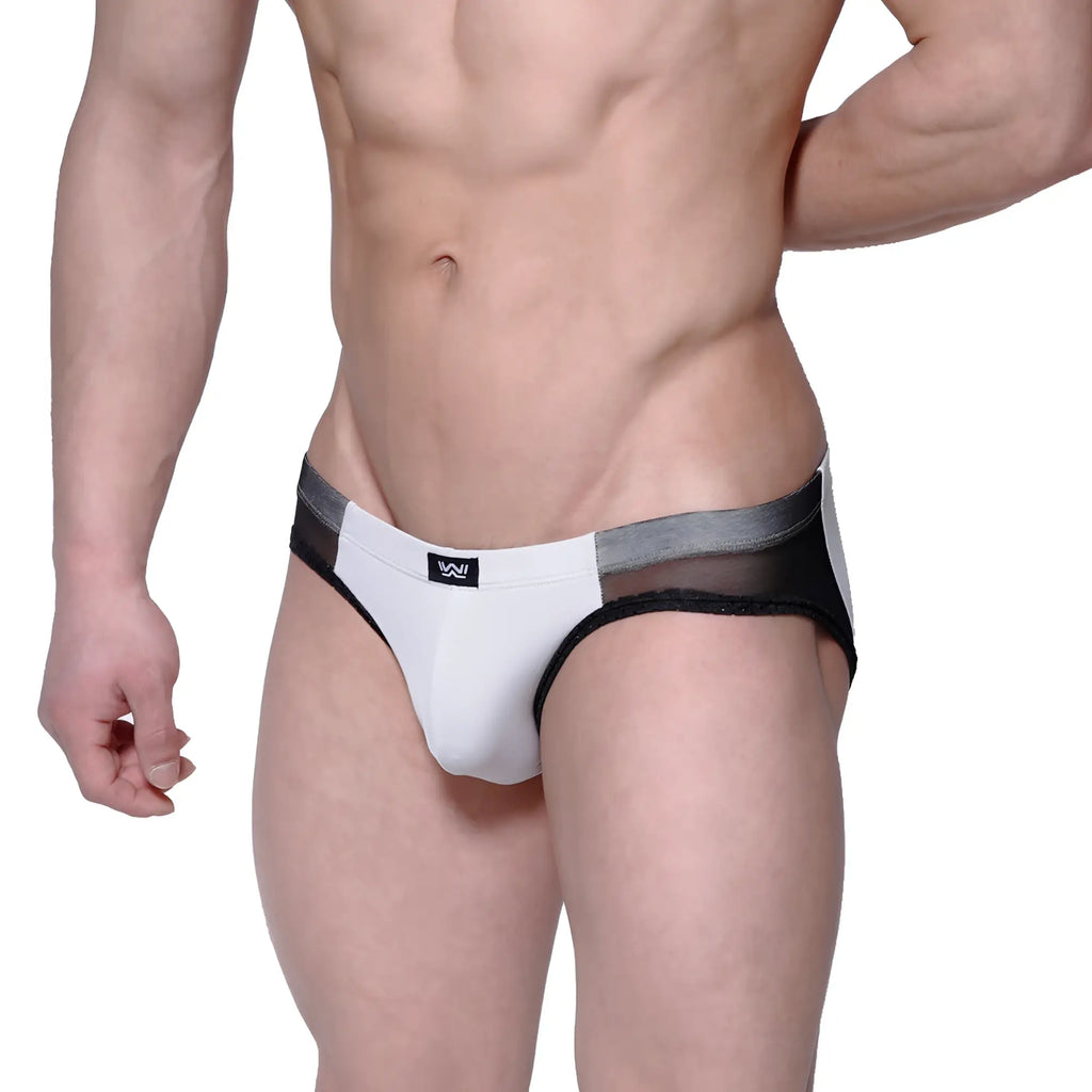 MetroMaleWear Lobo hip brief gray 5303-10 in white and black with mesh trim and sleek modern design