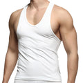 White cotton metro malewear tank top with scoop neckline and ribbed trim for casual wear