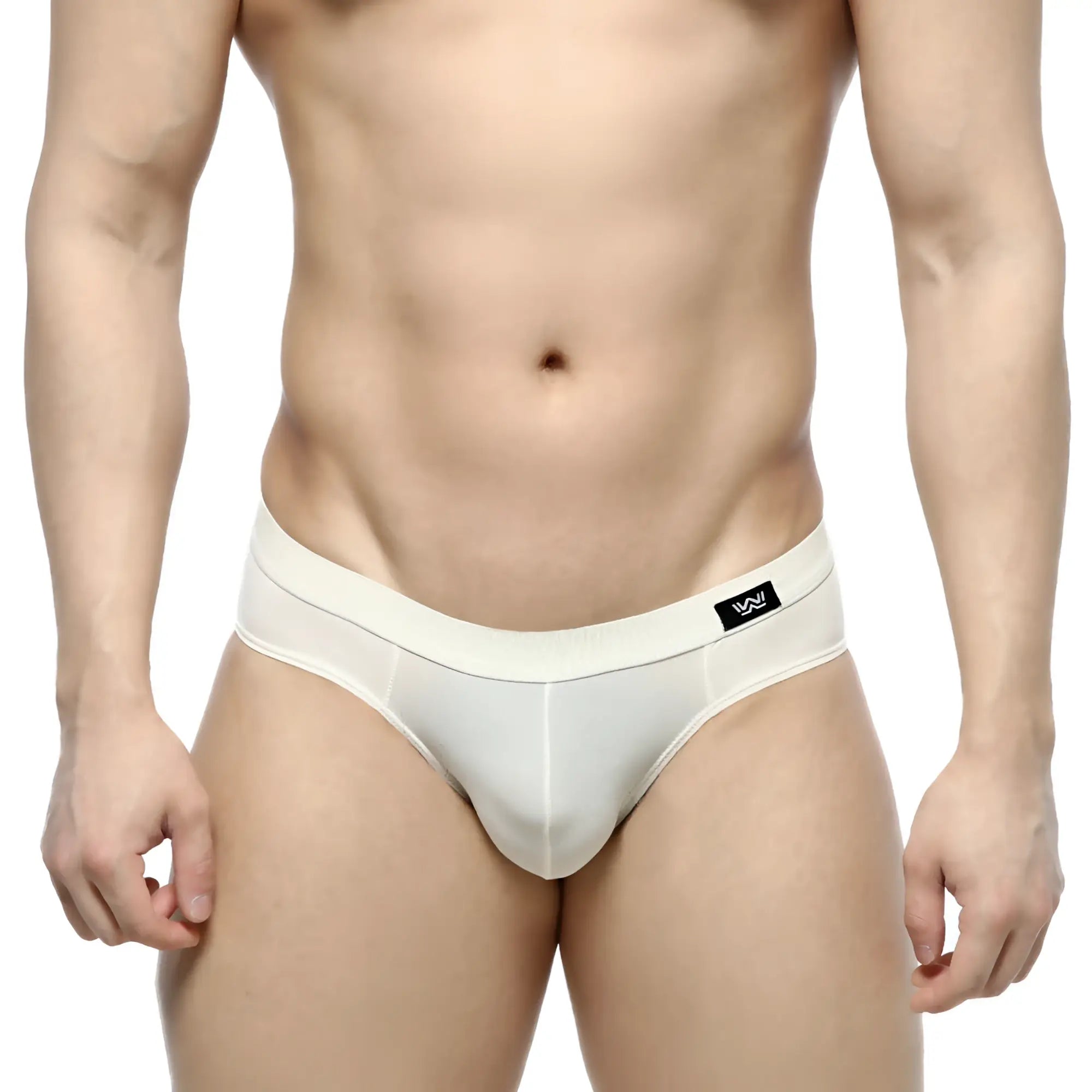 White mesh briefs with solid waistband and black logo tag metroMalewear lupin bikini 5103-06