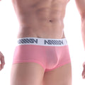 MetroMaleWear lux short boxer pink men’s briefs with white elastic waistband and gray stylized logo