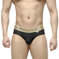 MetroMaleWear luxury hip brief black mesh with a shimmering gold waistband for stylish underwear wear
