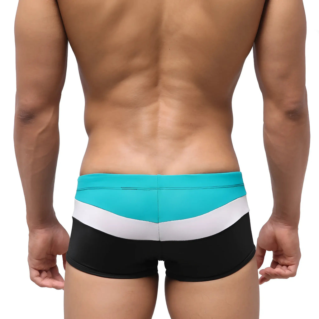 MetroMaleWear lycos swim trunk green 4938-07 with turquoise white and black striped sleek modern design