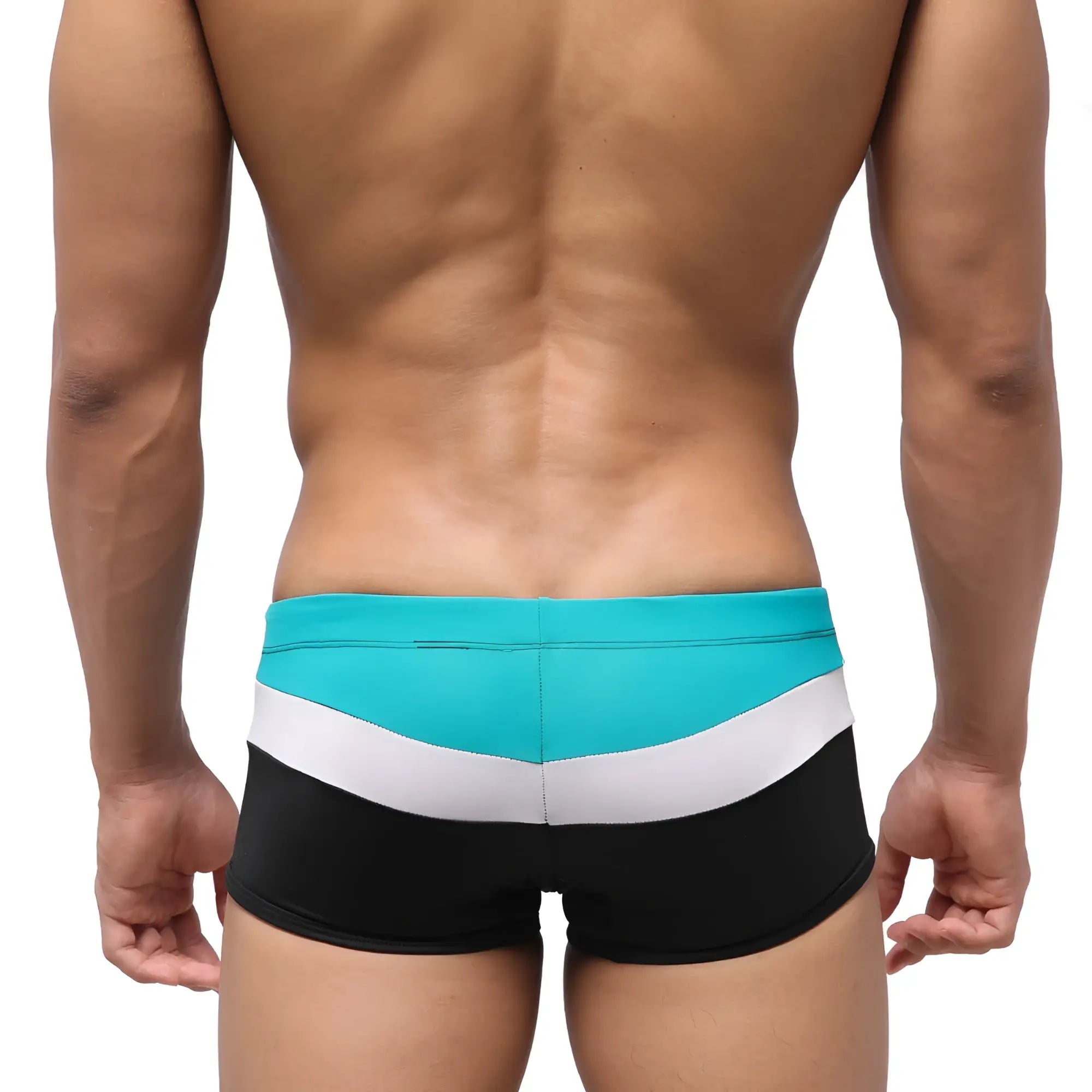 MetroMaleWear lycos swim trunk green 4938-07 with turquoise white and black striped sleek modern design