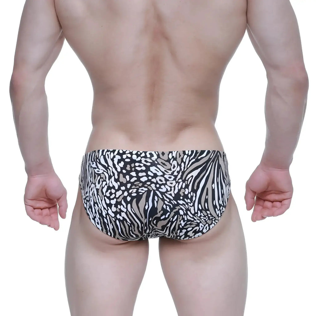 MetroMaleWear Amur bikini 5103-M62 black and white zebra striped swim trunks with bold animal print pattern