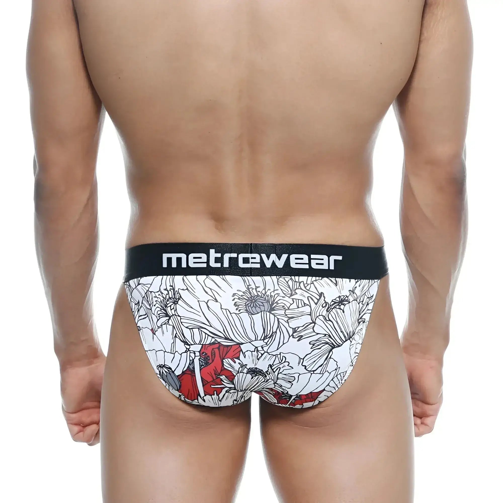 Metro male wear asian bikini escobar 3004-48 men’s briefs with white and red floral pattern and black waistband