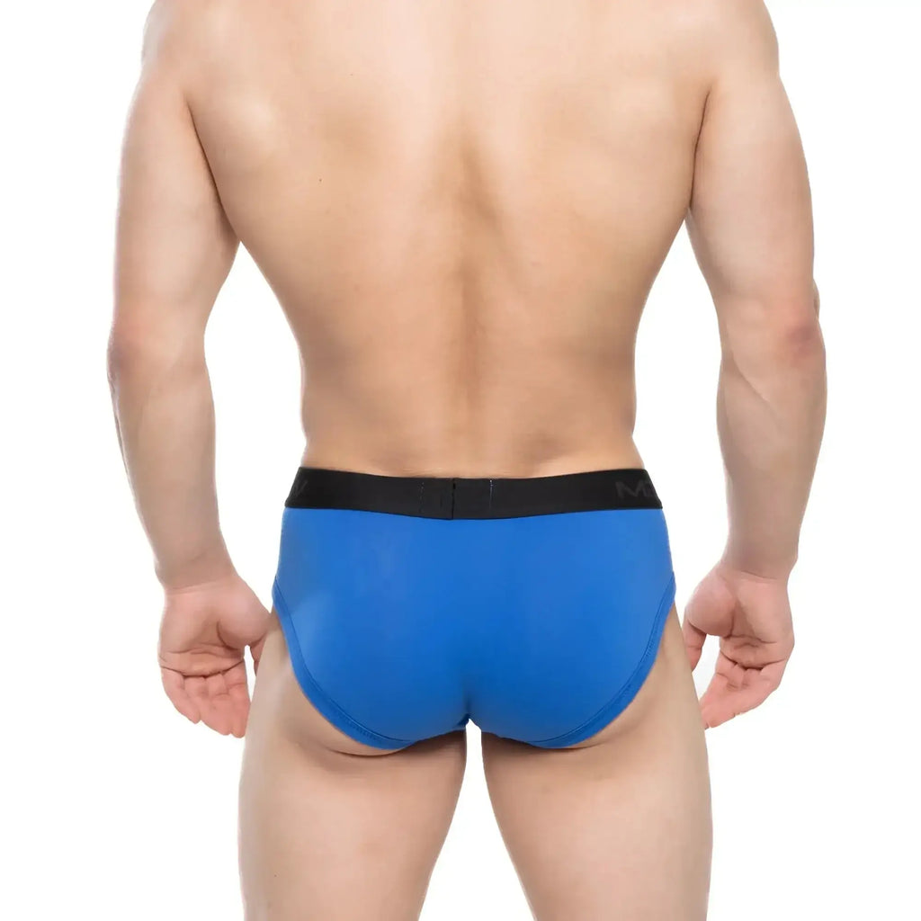 Blue men’s briefs with a black elastic waistband from metromalewear avalon brief royal blue 3036-18 collection