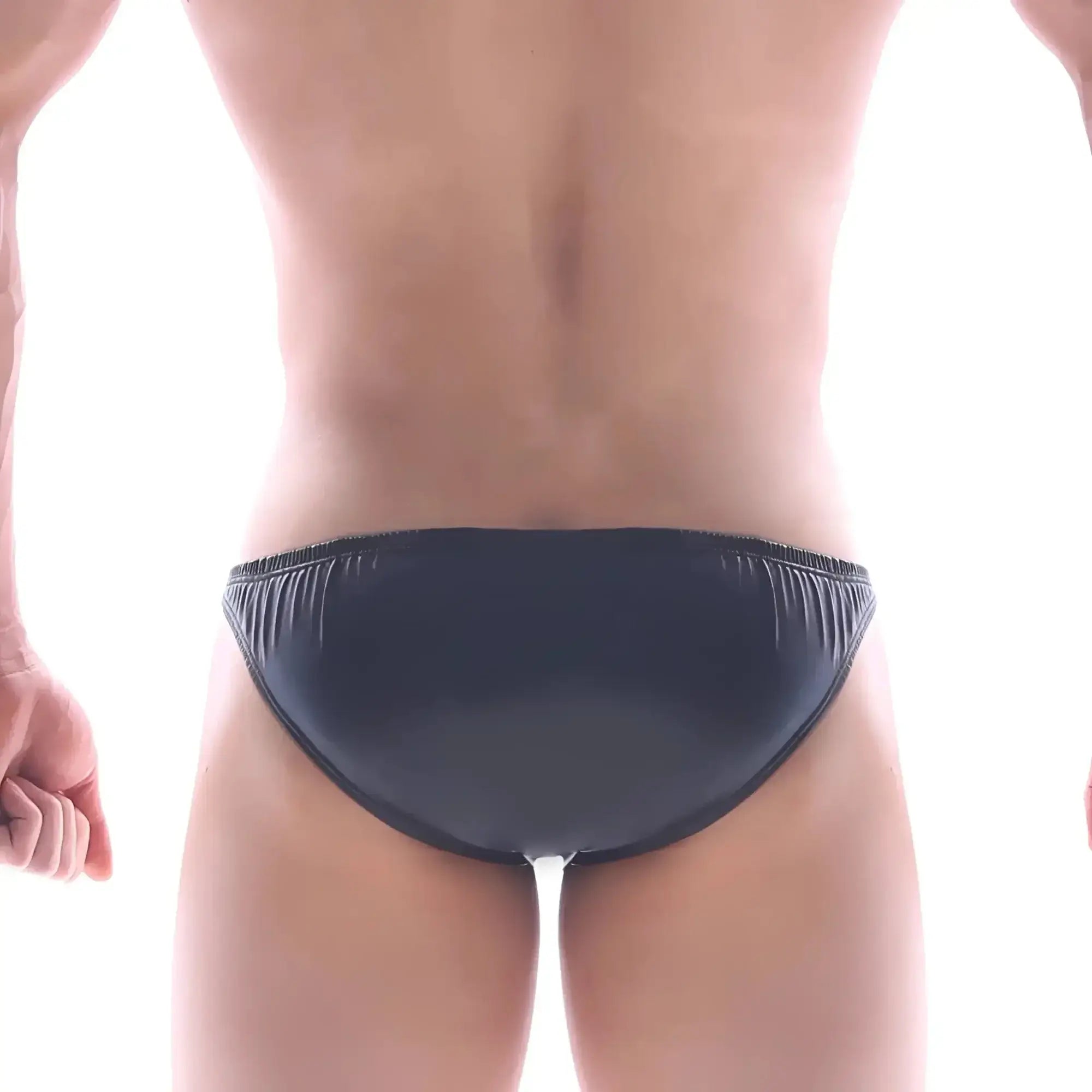 MetroMaleWear black bikini 2016-20 shiny form-fitting swim trunks with ribbed waistband front view