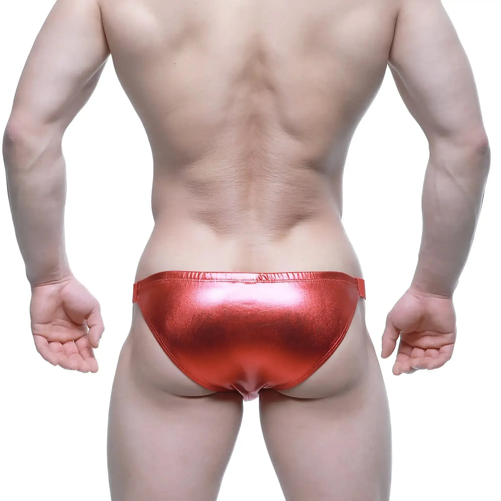 Shiny red metallic briefs metroMalewear bling bikini crimson 3604-74 showcasing vibrant color and sleek material