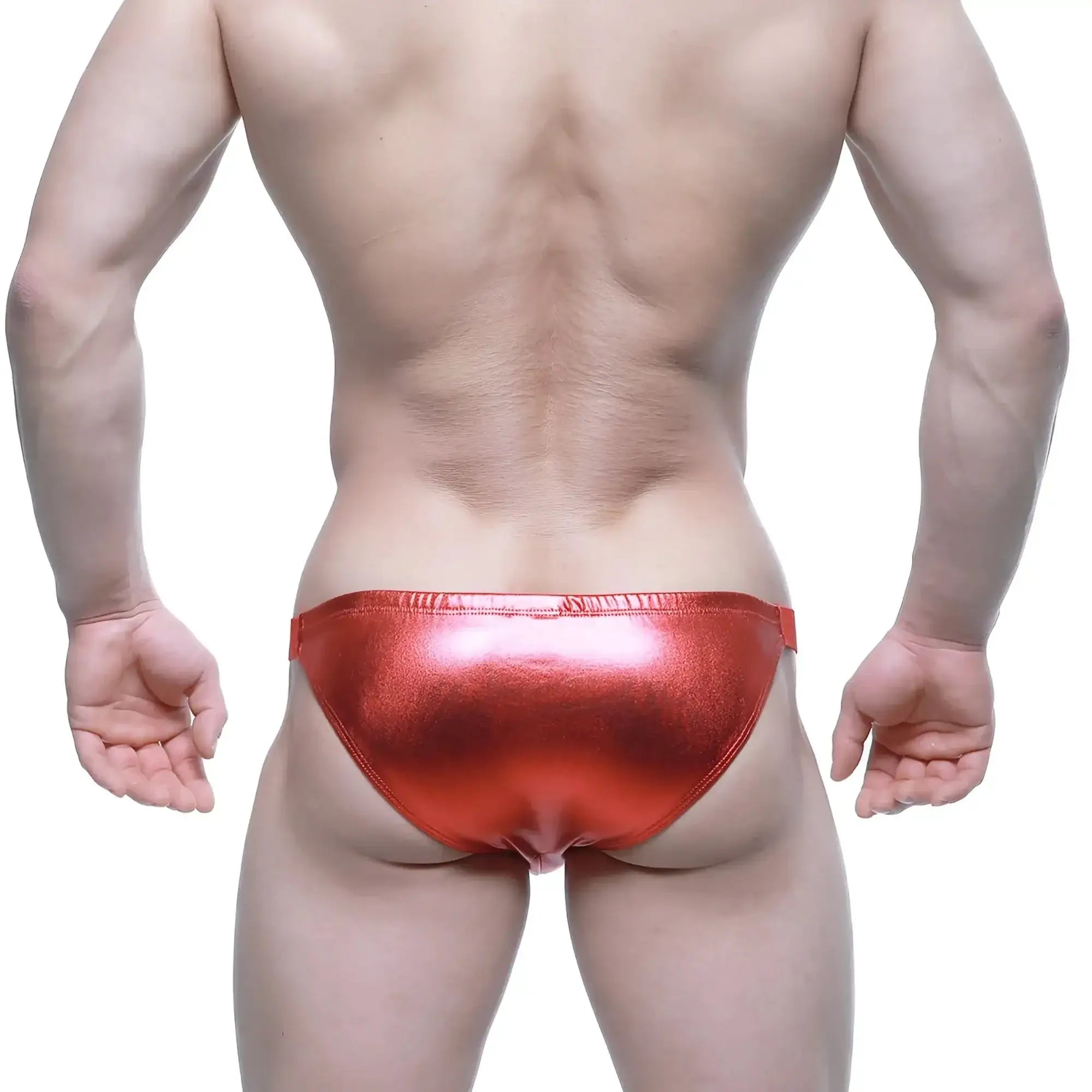 Shiny red metallic briefs metroMalewear bling bikini crimson 3604-74 showcasing vibrant color and sleek material