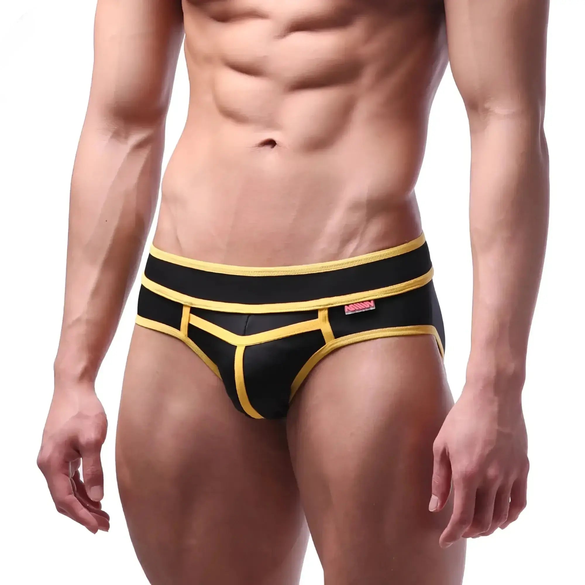 MetroMaleWear bold swim brief yellow 4961-15 with black and yellow geometric design for athletic use