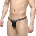 Black MetroMaleWear Bolero thong with a decorative Greek key pattern waistband showing the back side