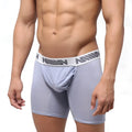 Light gray men’s boxer briefs with white elastic waistband and black ninny branding by metromalewear in lavender 3515-08