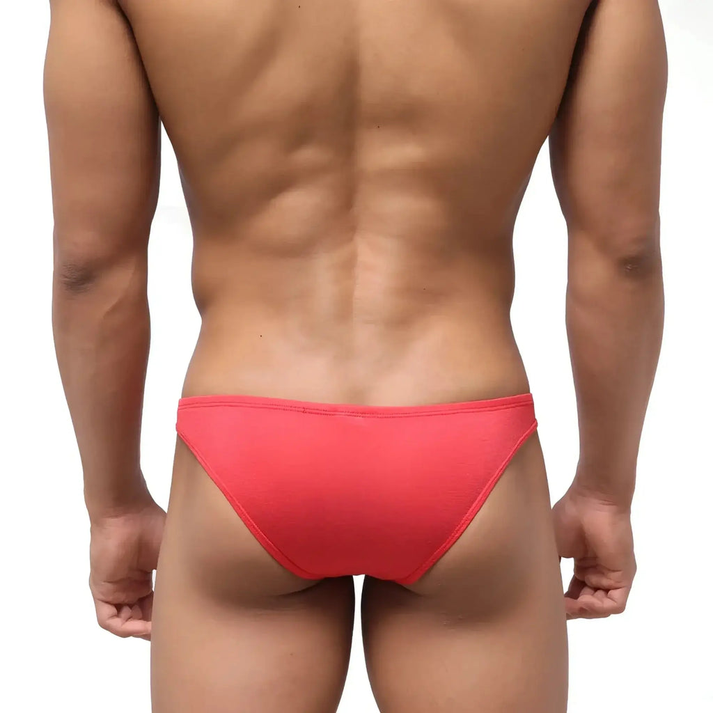 Bright coral-red form-fitting seamless briefs with textured fabric metro malewear bosillo half back bikini red