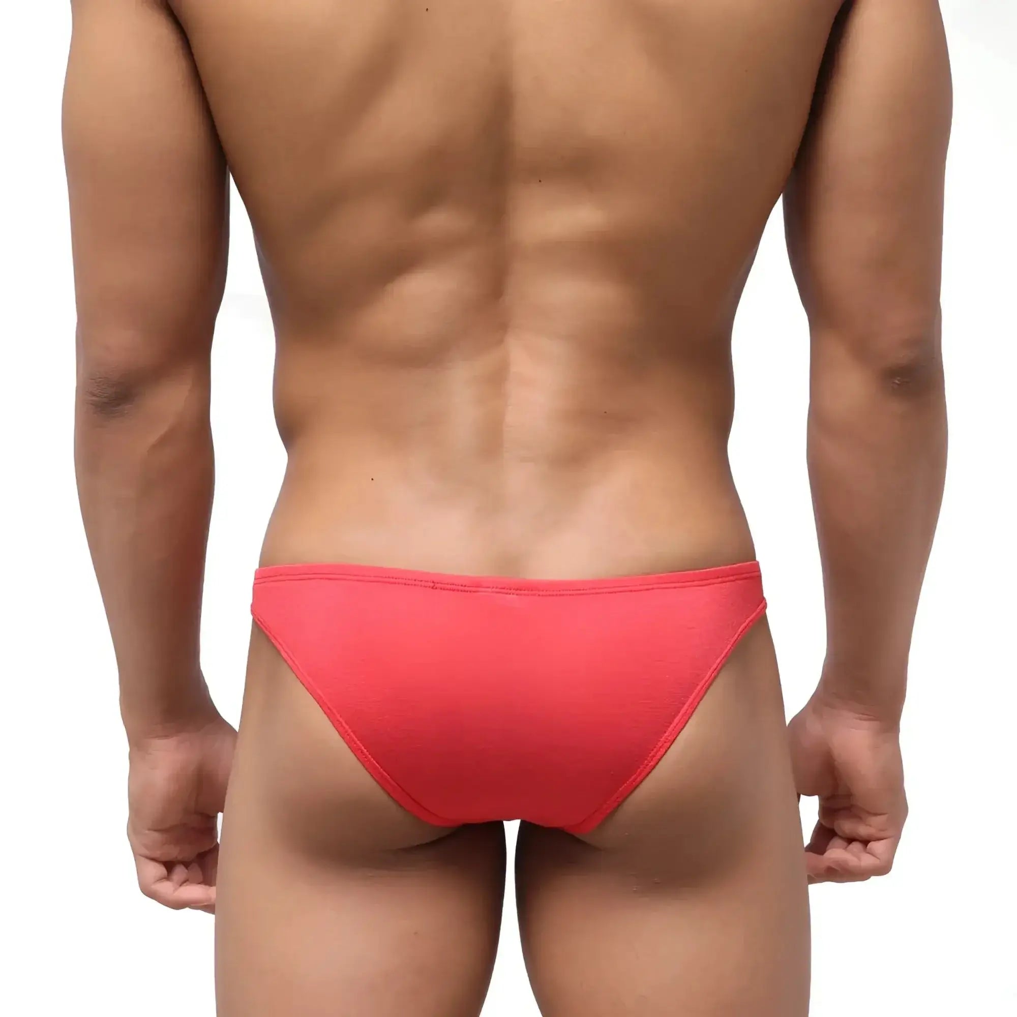 Bright coral-red form-fitting seamless briefs with textured fabric metro malewear bosillo half back bikini red