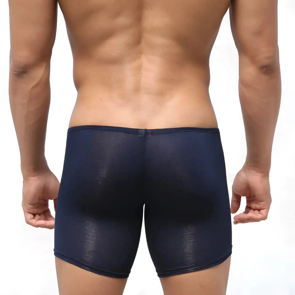 MetroMaleWear Bosillo long boxer dark blue sheer mesh briefs with subtle textured finish front view