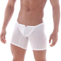 MetroMaleWear Bosillo long white boxer briefs with smooth form-fitting fabric and subtle red brand tag on waistband