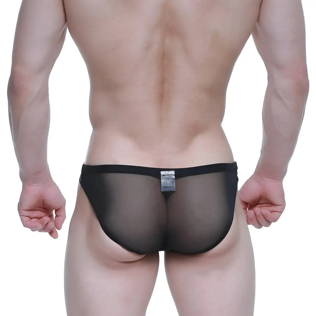 Black sheer mesh briefs with solid black waistband metro malewear brief 2.0 tull 3603 70 front view